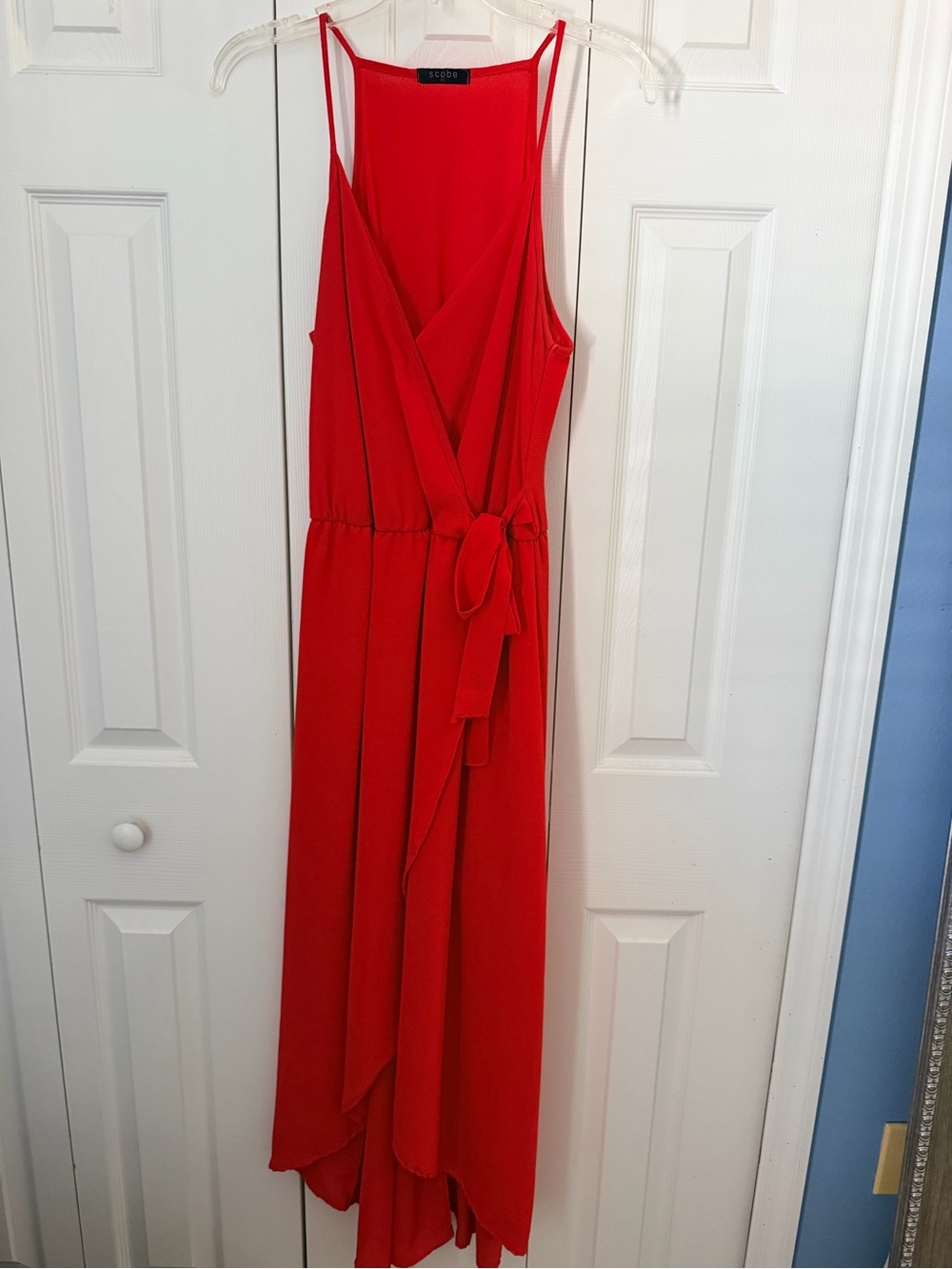 Sleeveless Red Wrap Maxi Dress with Waist Tie